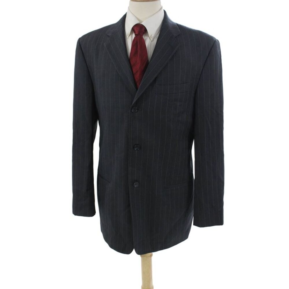 Pierre Cardin Paris Mens Striped Wool Suit Jacket Dark Gray Size 42